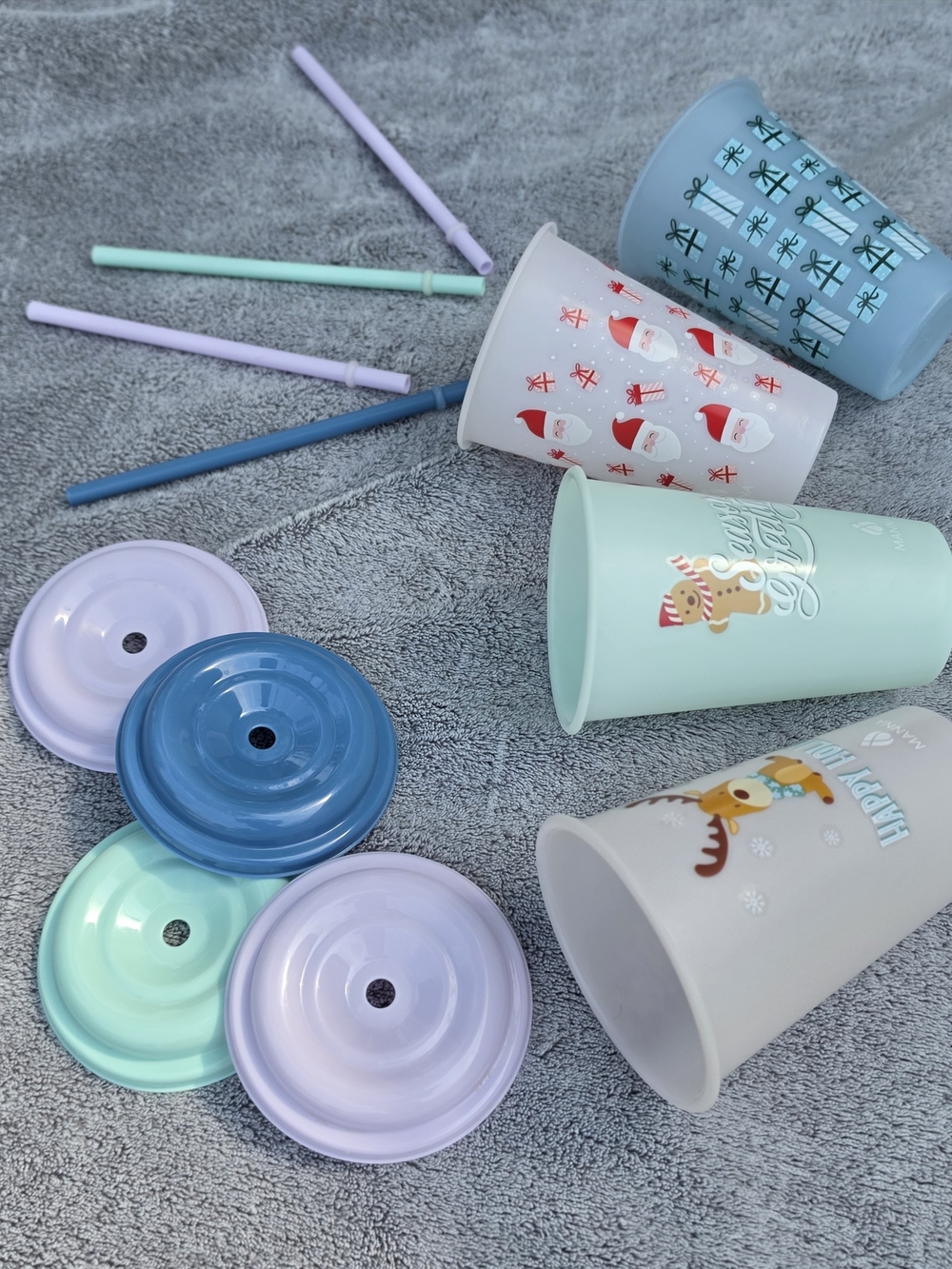 Holiday & Pastel Kids Tumblers Set - Mint, Light Blue, Lavender